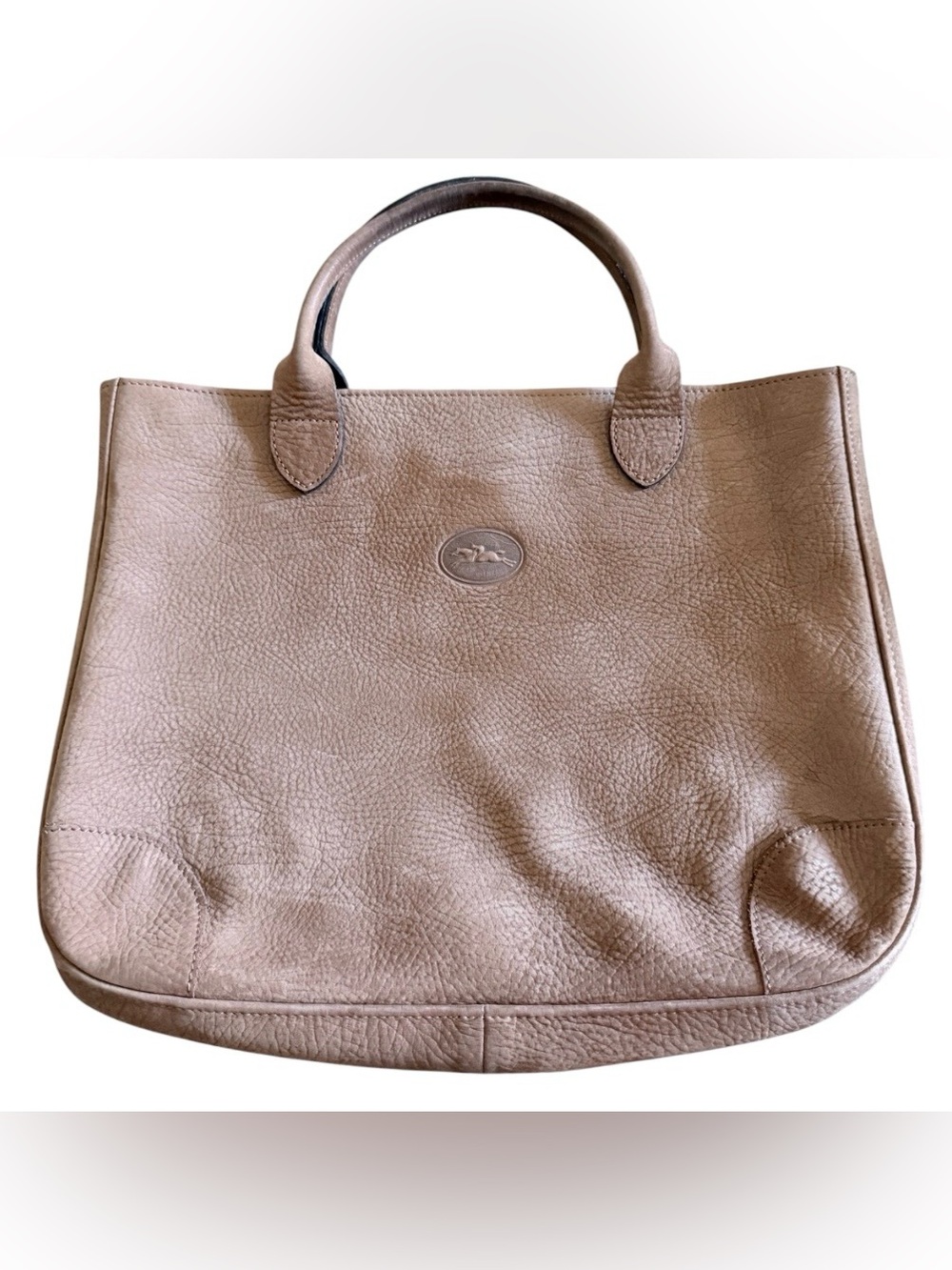 Vintage Longchamp dark tan suede large tote bag with dual rolled top handles